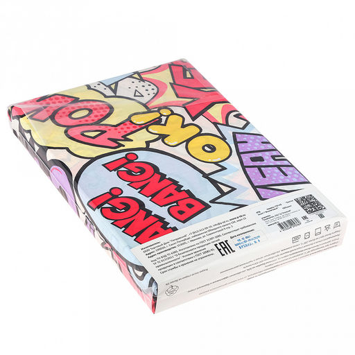 Постельное белье, комплект 1,5 спальный Comics boom/Фиолетовый, 3 предмета: пододеяльник 145х215см, простыня 150х215см, наволочка 50х70см с клапаном-запахом, перкаль 110г/м2, хлопок 100%, упаковка классическая 32х41х2,5см, Домашняя мода (Росс  фото 3