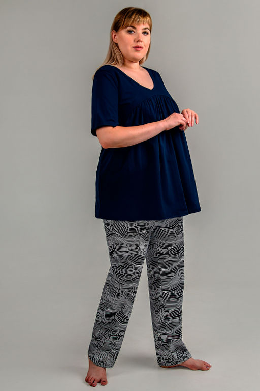 Арт. 9173 Пижама с брюками 50-60 (6 шт) Цвет:верх темно-синий, низ сине-белый