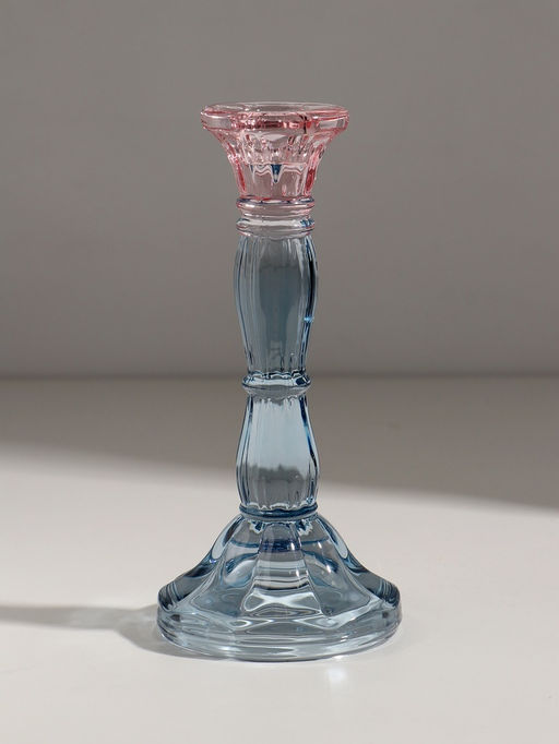 Стеклянный подсвечник на 1 свечу «Градиент. Фактура», розово-голубой, d=2.2 см, 9×9×20 см