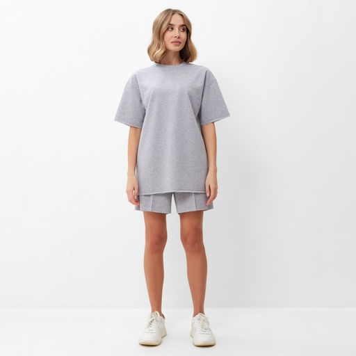 Костюм спортивный женский: футболка, шорты, MINAKU: Casual Collection, светло-серый, размер 44