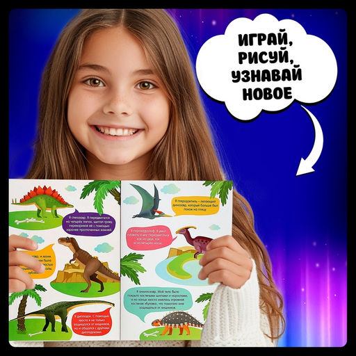 Активити-книжка с рисунками светом «Динозавры», ручка с фонариком и невидимыми чернилами