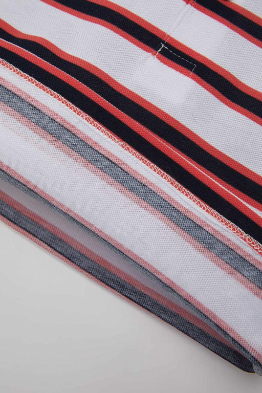 Полосатая футболка-поло из пике с короткими рукавами для маленьких мальчиков - Defacto фото 3