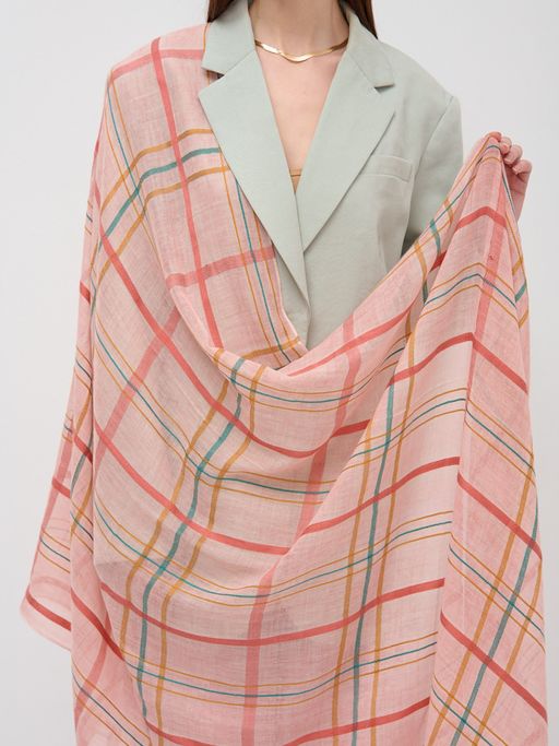 лен с хлопком Большой, красивый двусторонний палантин с необычной выработкой по всему полотну изделия - Tantino фото 4