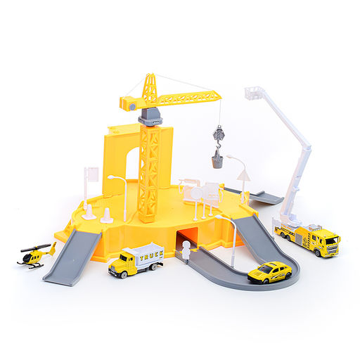 Парковка-трек со строительным краном, желтая, в коробке