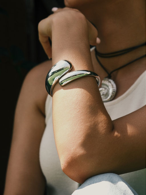 Браслет манжета «Капля», цвет серебро