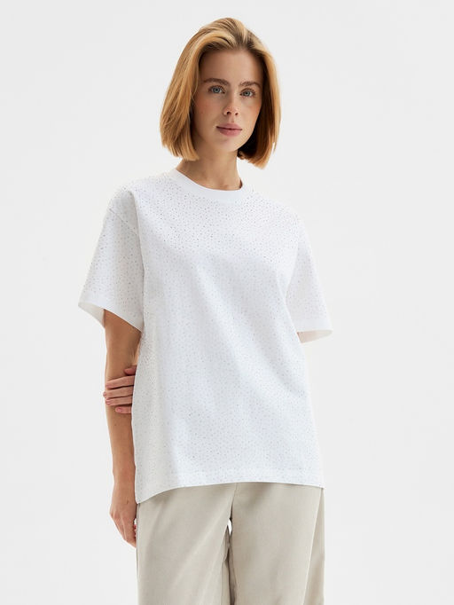 Футболка со стразами женская MIST, белая, размер M