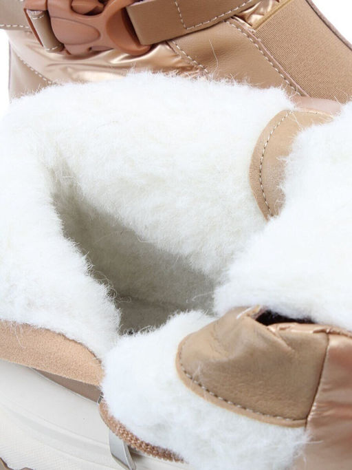 04-WG037-1M DK. BEIGE/GOLD Ботинки зимние женские (натуральная кожа, курточная ткань, 100% шерсть)