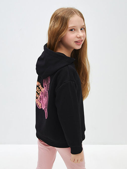Bask?l? Uzun Kollu K?z ?ocuk Hoodie - Waikiki фото 3