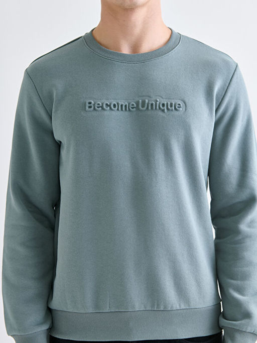 Bisiklet Yaka Bask?l? Erkek Sweatshirt
