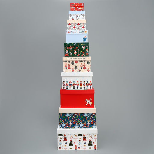 Набор новогодних подарочных коробок 10 в 1 «Щелкунчик», 10×10×6 – 28×28×15 см