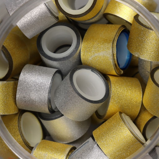 Клейкая лента пластик в банке «Глори. Золото, серебро», набор 40 шт., 1.2 см, дл.0.9 м, 7×7×9 см