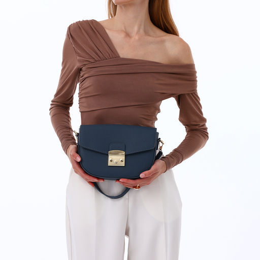 Сумка женская мессенджер TEXTURA на клапане, 23×6×15 см, синяя