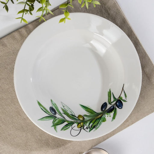 Тарелка глубокая Дулевский фарфор «Оливки», 225 мл, d=20 см, белая, рисунок МИКС