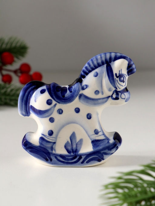 Цена за 2 шт. Фигурка фарфор гжель «Коняшка-качалка», 8×9.5 см