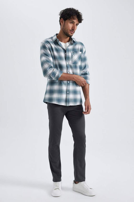 Брюки-чиносы узкого кроя из габардина и парусины - Defacto фото 3