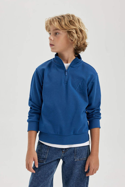 Новый свитшот стандартного кроя для мальчиков с полуводолазкой - Defacto фото 4