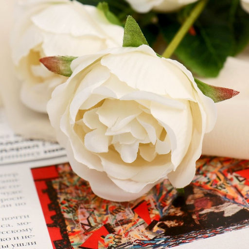 Цветы искусственные «Роза кустовая», h=80 см, белые