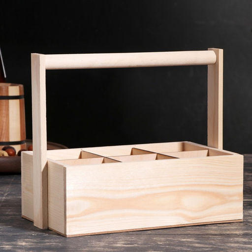 Переноска для 6 бутылок с деревянной ручкой, 28х19х25см, натуральная - Дарим красиво фото 2