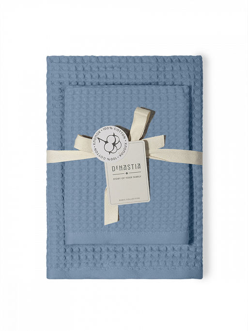 Набор полотенец вафельных 2шт 70x140, 50x90 синий вафельное полотно