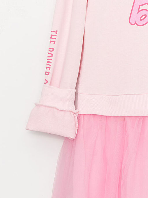 Bisiklet Yaka Barbie Bask?l? Uzun Kollu K?z ?ocuk Elbise - Waikiki фото 3