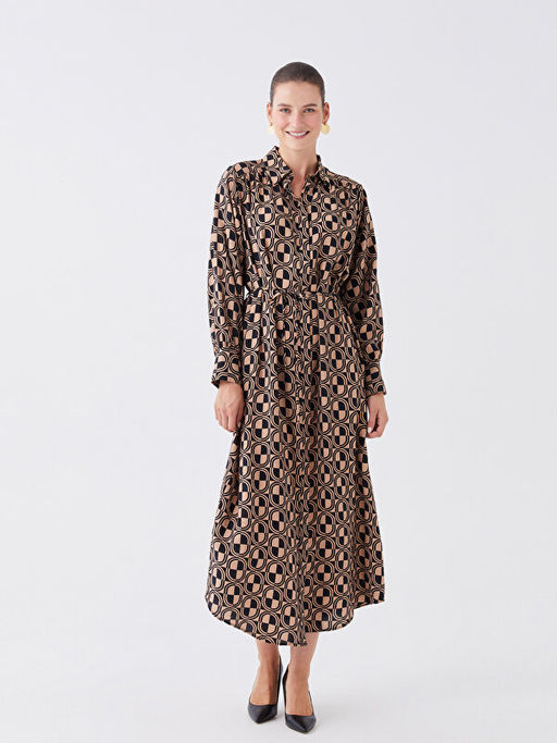 Desenli Uzun Kollu Kad?n G?mlek Elbise