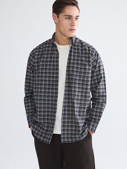 Regular Fit Uzun Kollu Ekose Gabardin Erkek G?mlek