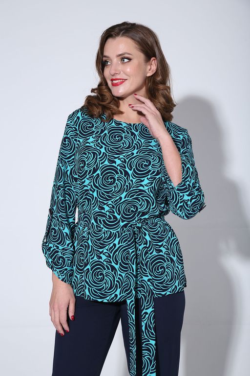 Блуза Liona Style 811Б бирюза принт