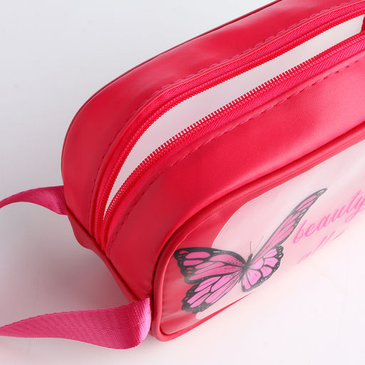 Косметичка на молнии для бассейна, с ручкой, с принтом Бабочка, малиновая - Simaland фото 3