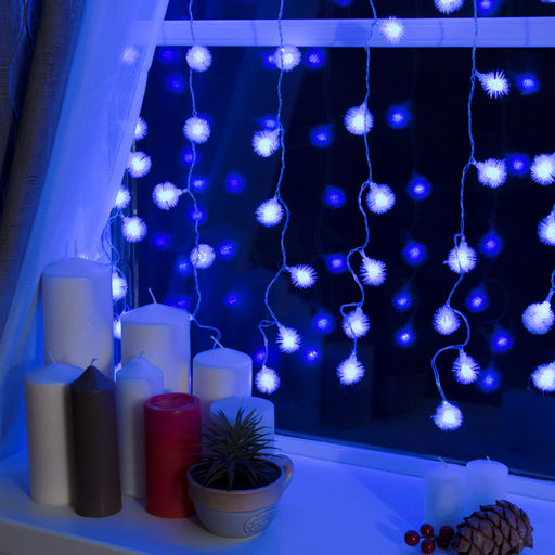 Гирлянда Занавес 2?1.5 м с насадками Ёжики, IP20, прозрачная нить, 360 LED, свечение синее, 8 режимов, 220 В - Luazon lighting фото 2