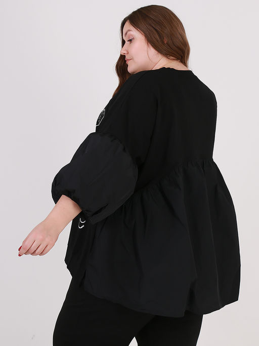 Дизайнерская блузка больших размеров с объемным рукавом - Almond фото 2
