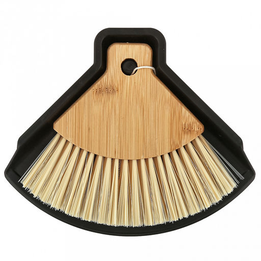 Комплект для уборки со стола "Служанка" 2 предмета: щетка-сметка 19х1,5х16,5см, ворс ПВХ 6см, бамбук; совок 23х19х3,5см, пластик матовый, цвет черный, общий размер комплекта 23х19х3,5см, упак. п/эт (Китай)