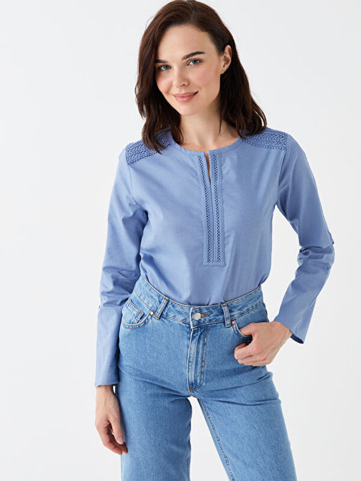 Ka??k Yaka Nak??l? Uzun Kollu Kad?n Bluz