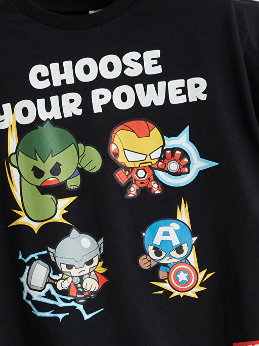 Bisiklet Yaka Avengers Bask?l? Erkek ?ocuk Ti??rt