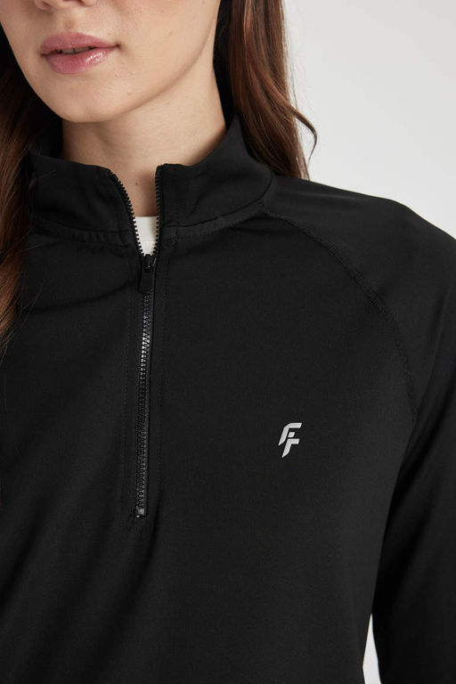 DeFactoFit Длинная футболка с воротником-стойкой и принтом в стиле спортсмен с длинными рукавами  фото 5