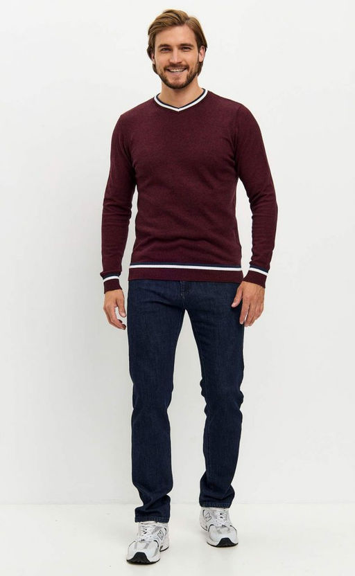Пуловер однотонный мужской с V-образной горловиной F021-15-0046 bordo melange - Fine joyce фото 4