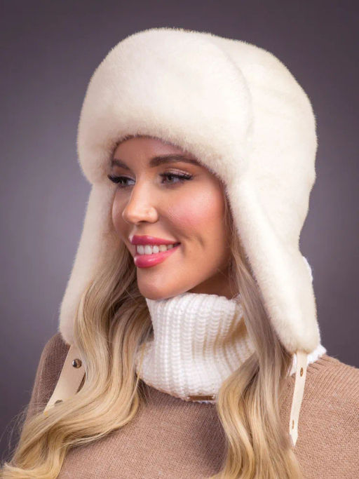 Шапка Ушанка экомех розовый жемчуг