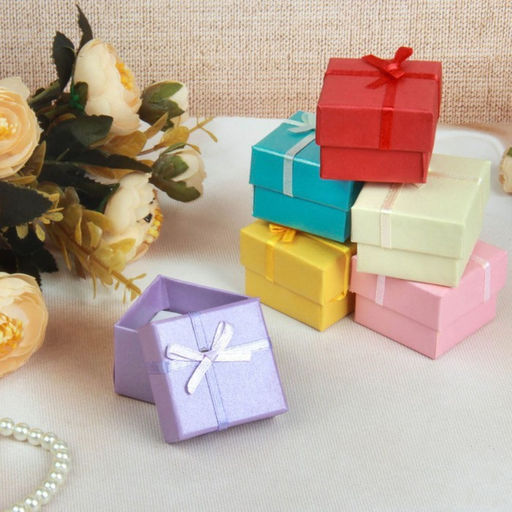 Цена за 6 шт. Коробочка подарочная под кольцо, серьги «Перламутр», с бантиком, 4×4 см, цвет МИКС