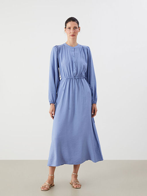 Bisiklet Yaka Dokulu Elbise