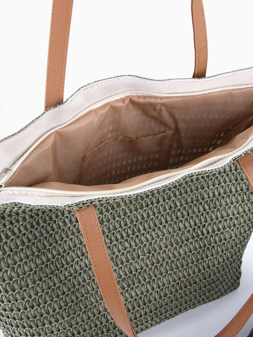 Сумка пляжная на молнии, на подкладке, зелёная - Simaland фото 6