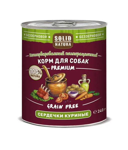 Solid Natura Premium д/соб. Сердечки куриные 0,24 кг. ж/б ЦБ-00003347