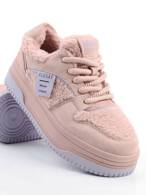 04-P124-2C PINK Кроссовки демисезонные женские (натуральная замша, искусственный мех)