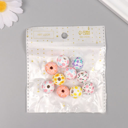 Бусины для творчества дерево "Ассорти цветочков" набор 10 шт 1,6х1,6х1,6 см