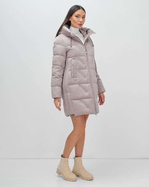 Куртка зимняя женская классическая с капюшоном светло-коричневого цвета 7671SK - Visdeer фото 4