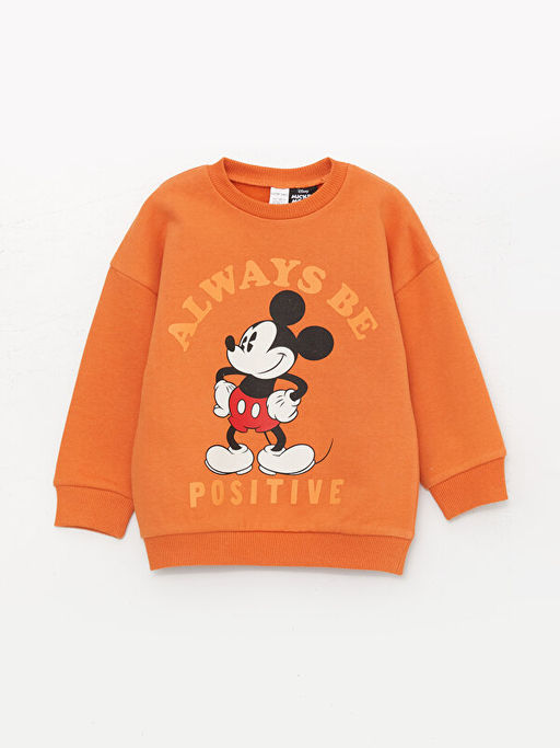 Bisiklet Yaka Uzun Kollu Mickey Mouse Bask?l? Erkek Bebek Sweatshirt