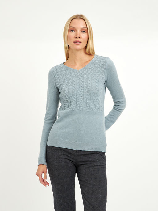 пуловер женский голубой с объемным узором - Glenfield фото 3