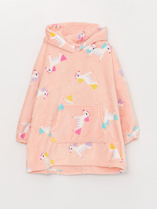 Kap??onlu Desenli Uzun Kollu Pel?? K?z ?ocuk Pijama ?st