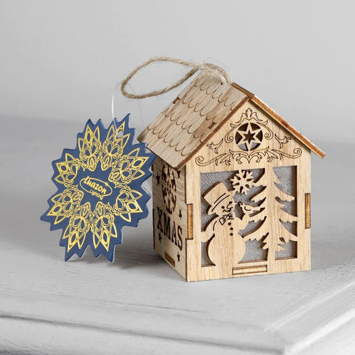 Ёлочная игрушка Домик со снеговиком, 8х6.5х6 см, от батареек, свечение тёплое белое - Luazon lighting фото 5