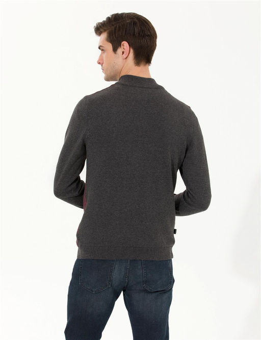 Gri Melanj Slim Fit Fermuarl_ Dik Yaka Triko Kazak - Pierre cardin фото 5
