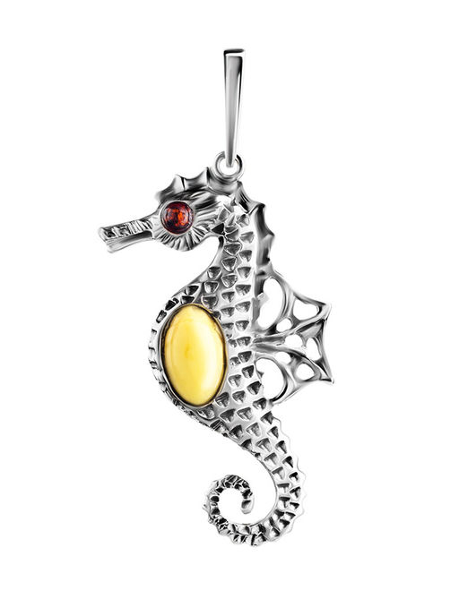 Оригинальная подвеска с янтарём Морской конёк