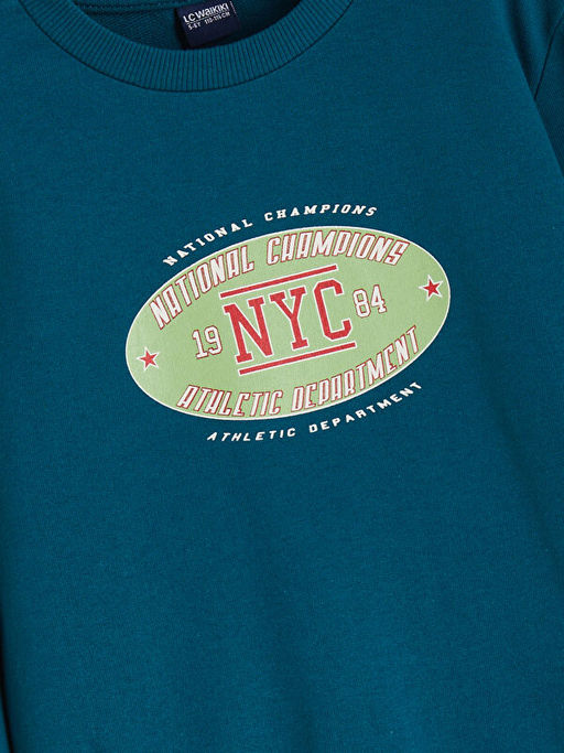 Bisiklet Yaka Bask?l? Erkek ?ocuk Sweatshirt